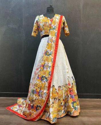 KALAMKARI vol 20 Chinon White Latest lehenga choli designs in Delhi